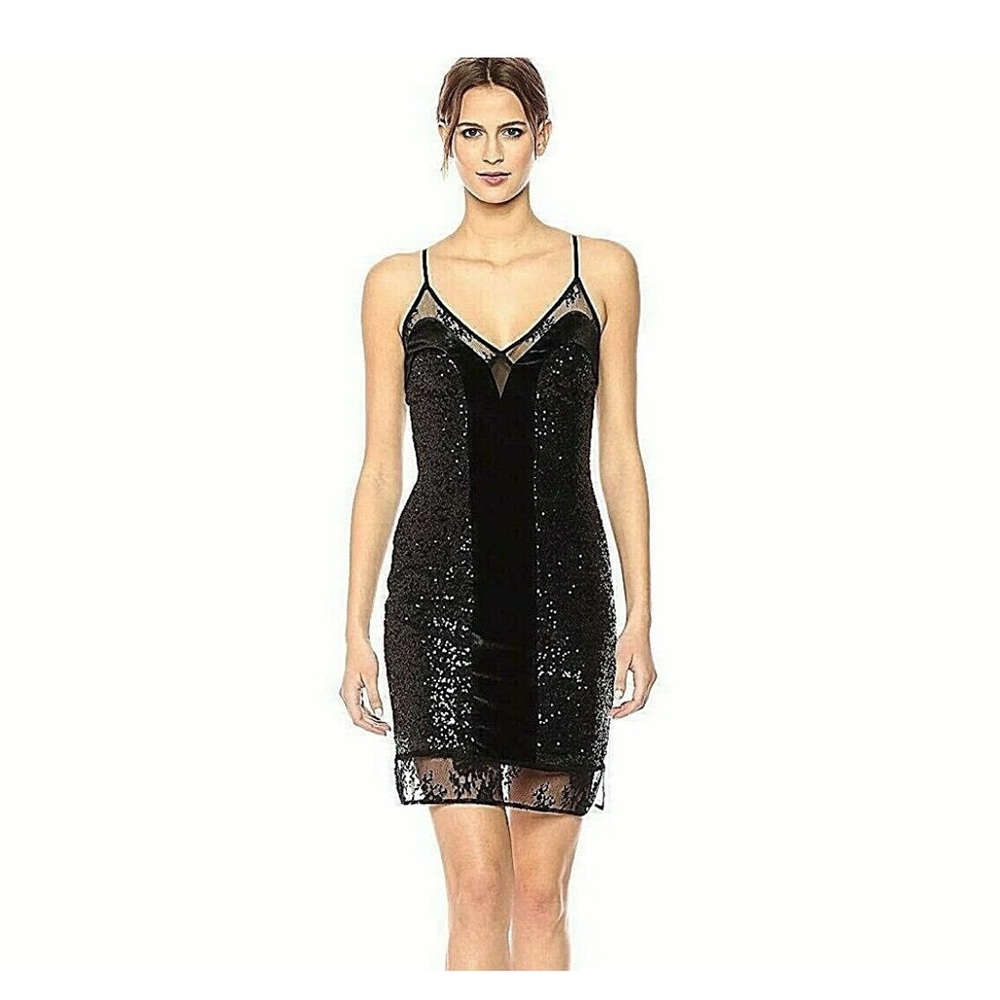 French Connection Black Sequin Lace Slip Dress